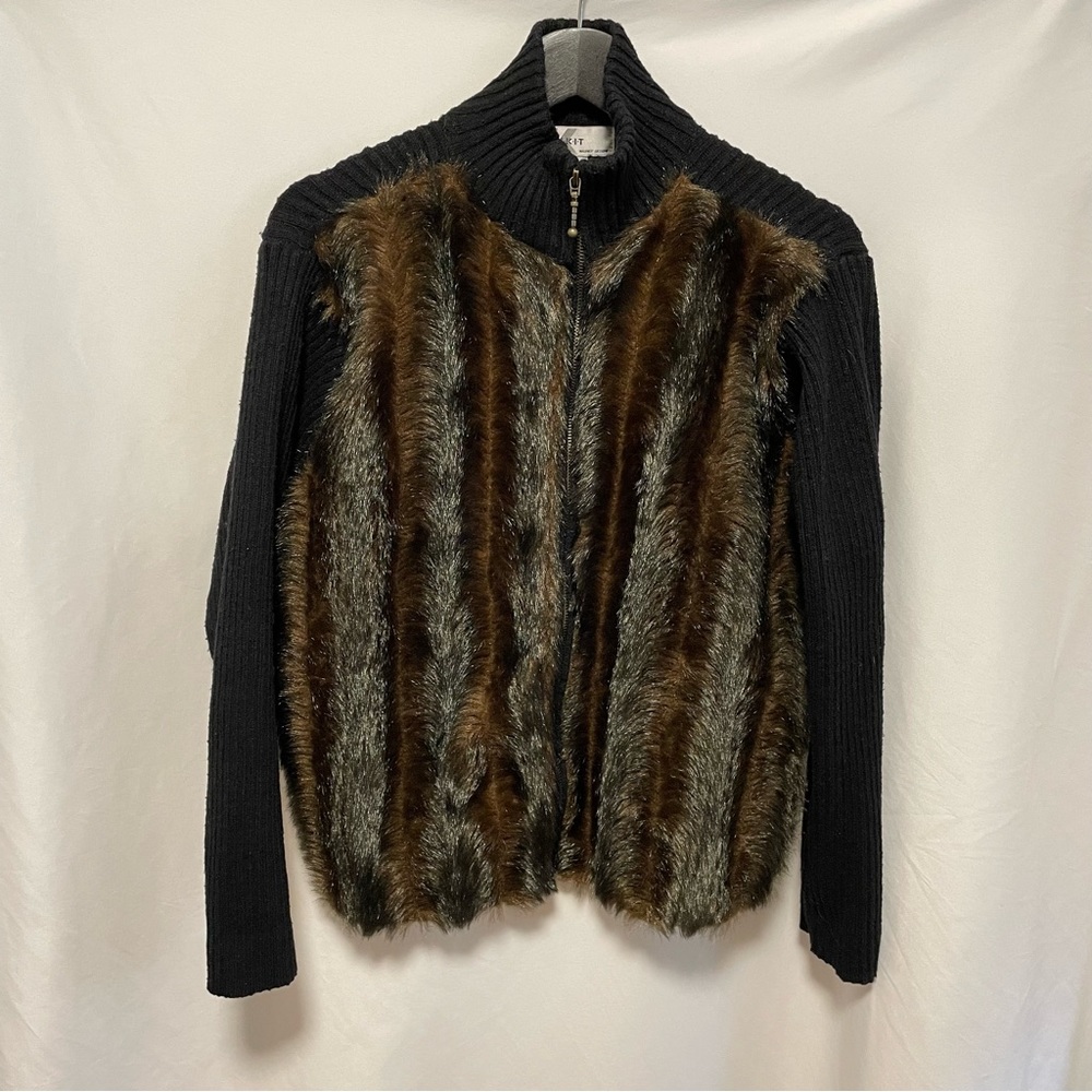 Faux Fur Kikit Maurice SAsson Brown and black full zip sweater medium